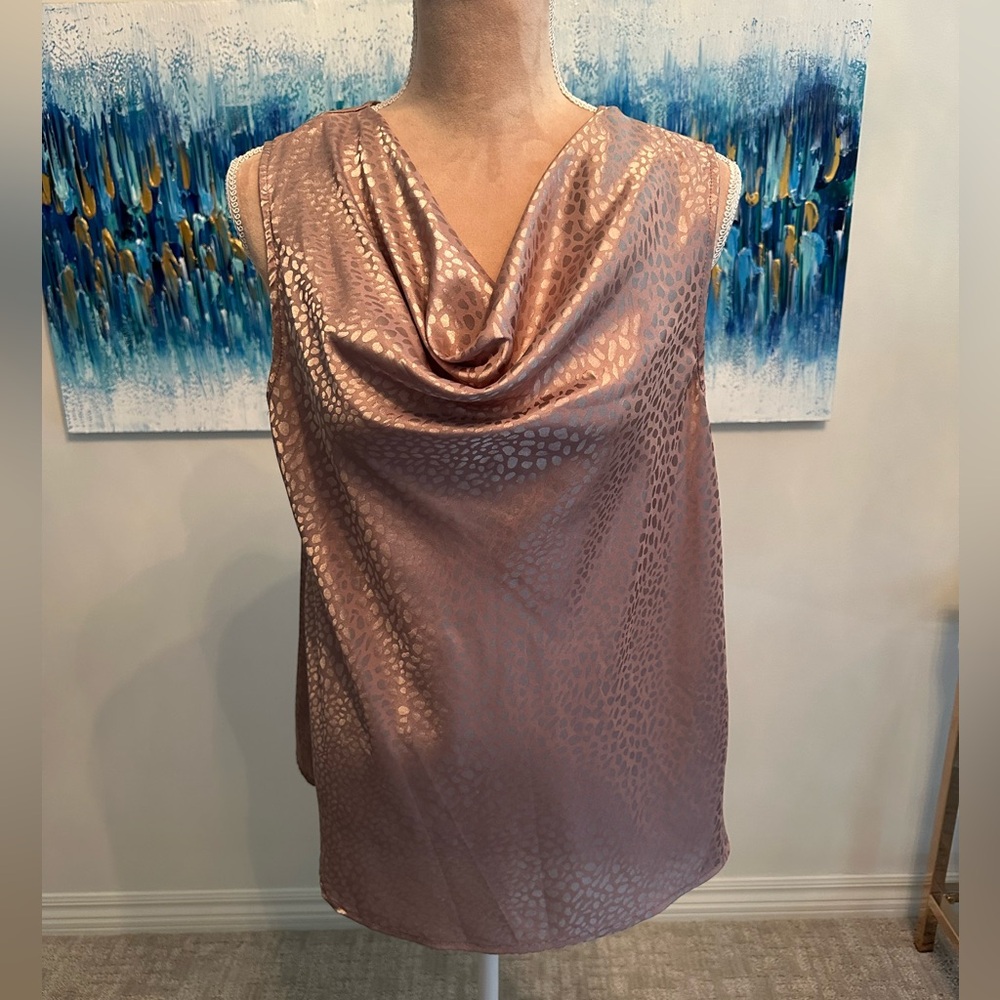 Blush pink tonal Leopard cowl neck blouse
